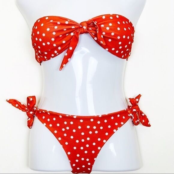 Bandeau Style Low Waist Polka Dot Bikini Set, Orange Size XL/10 NWOT - Picture 8 of 8